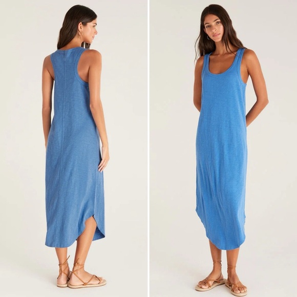 New Z Supply Easy Going Cotton Slub Midi Dress in Federal Blue | Medium - Picture 1 of 13